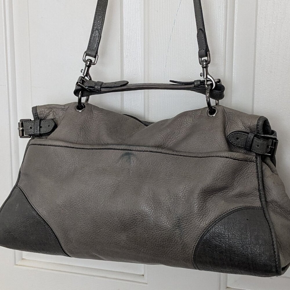 2000s Mulberry Gray Leather Large 2-Way Bag Shoulder Bag Top Handle Bag - Picture 4 of 16